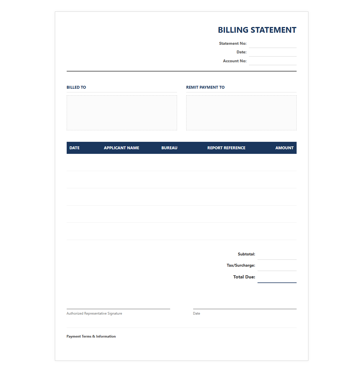 Credit Report Fee Billing Statement
