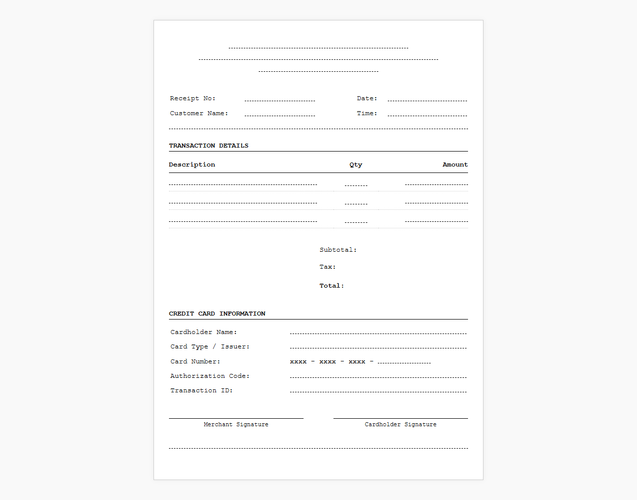Customer Credit Card Billing Receipt