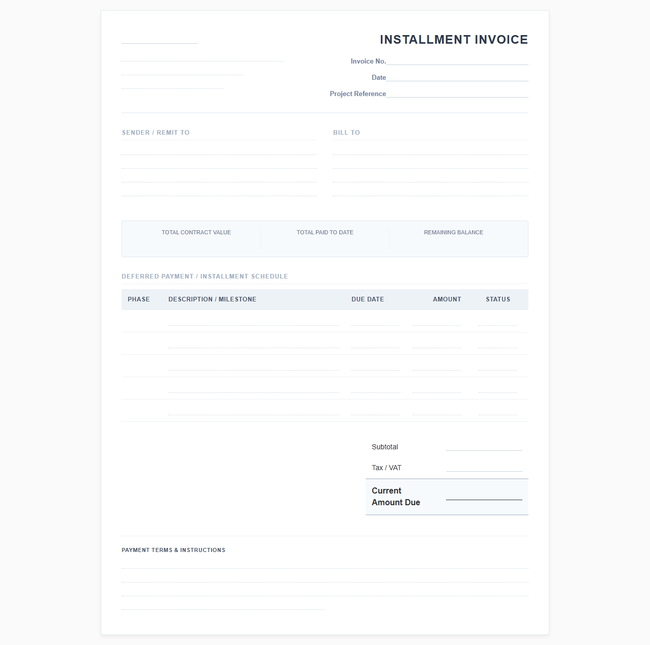 Deferred Installment Invoice Template