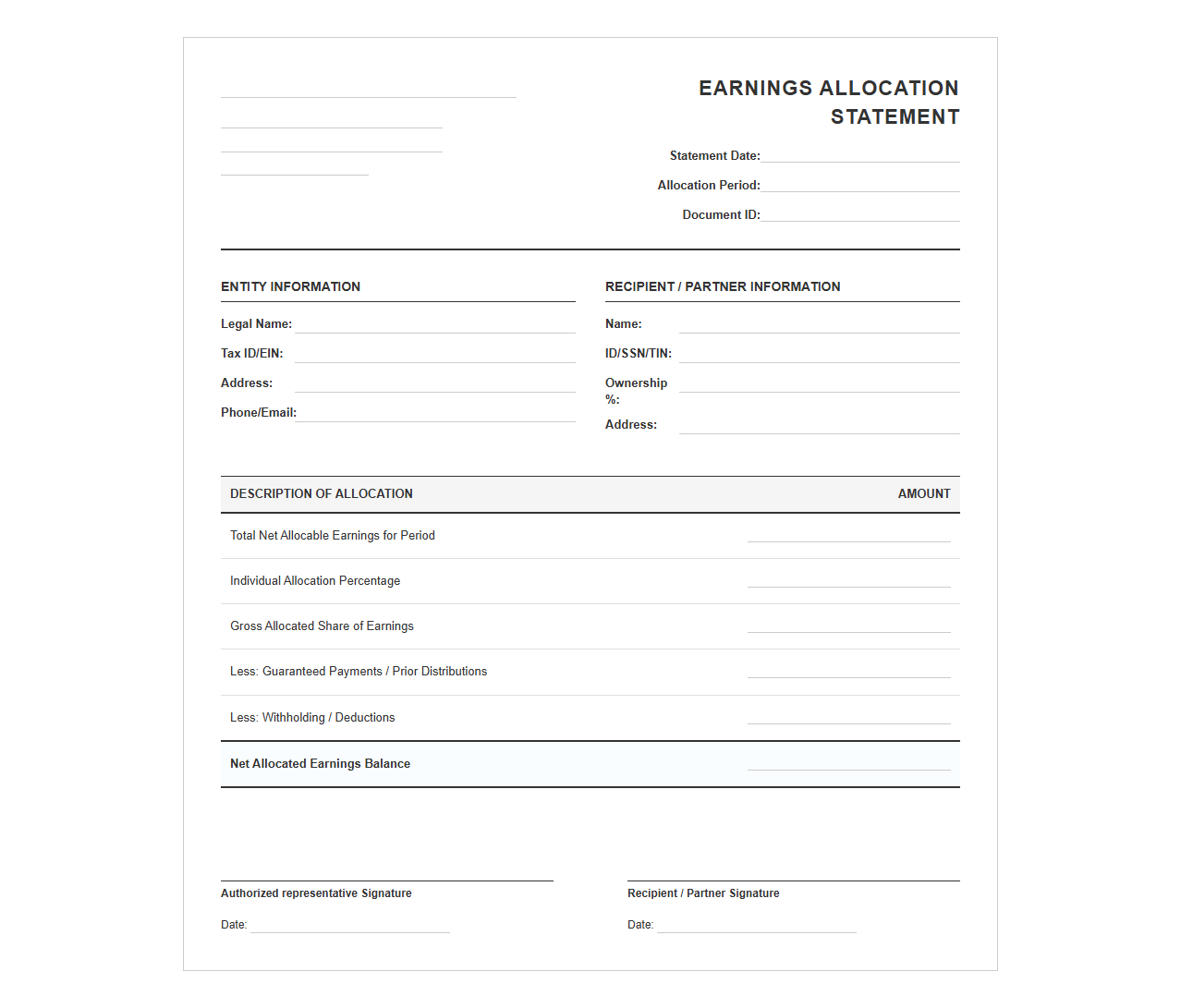 Earnings Allocation Statement Document