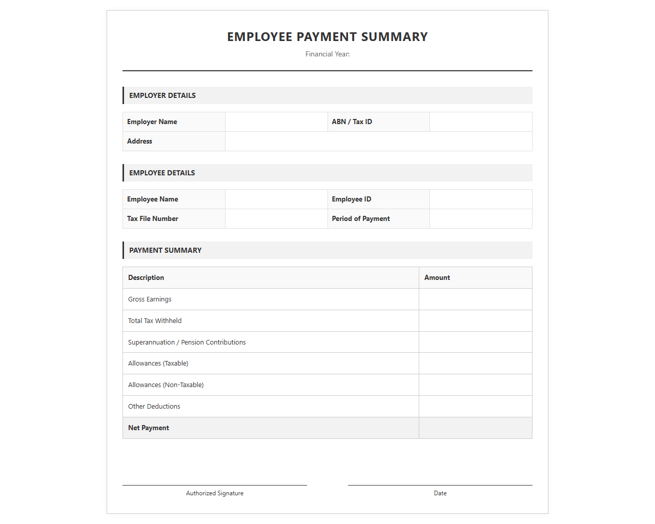 Employee Payment Summary Report Template