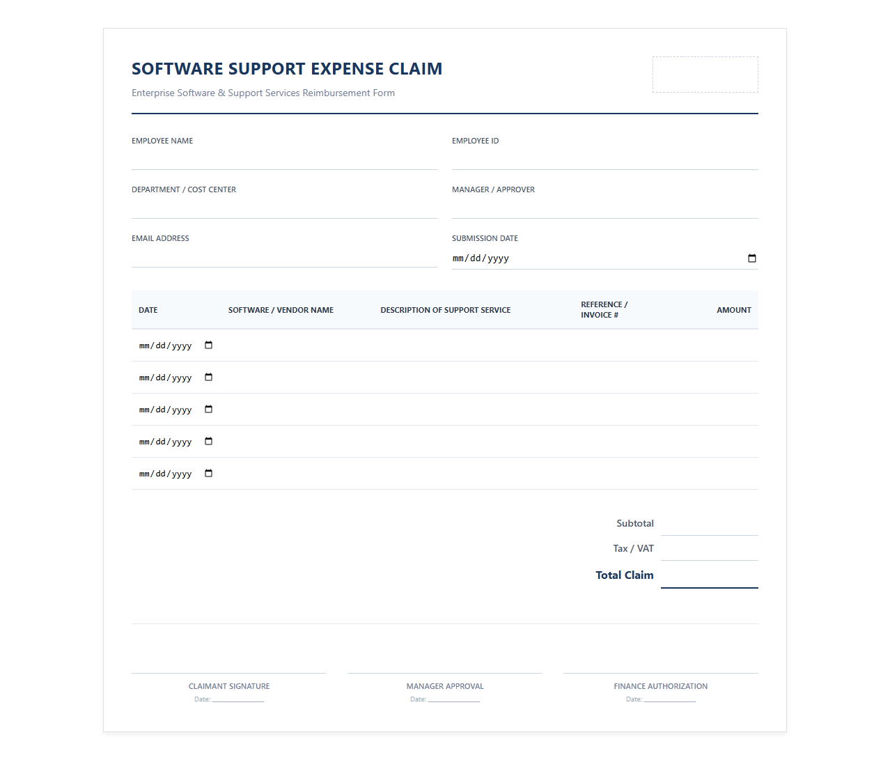 Enterprise Software Support Expense Claim Form