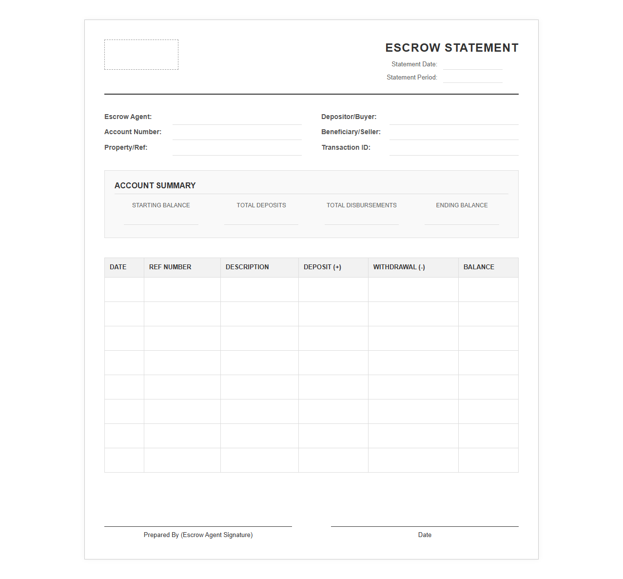 Escrow Account Statement Template