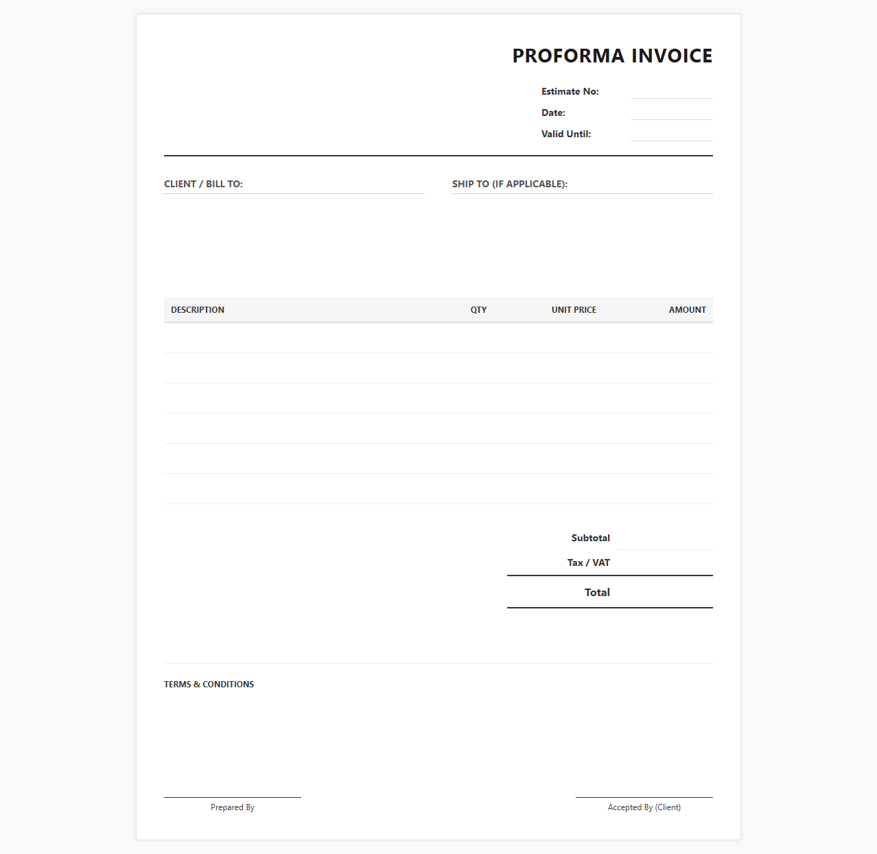 Estimate and Proforma Invoice Template