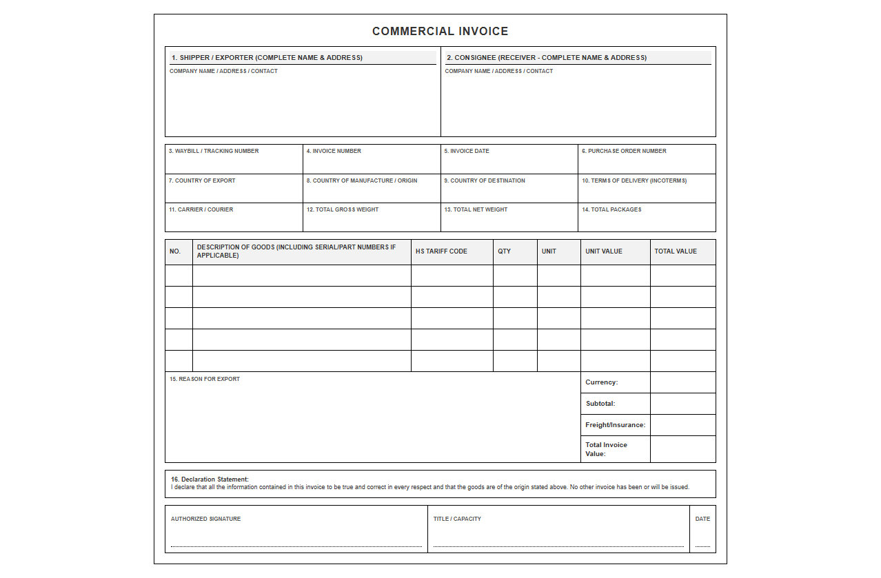 Express Courier Commercial Shipping Invoice Template