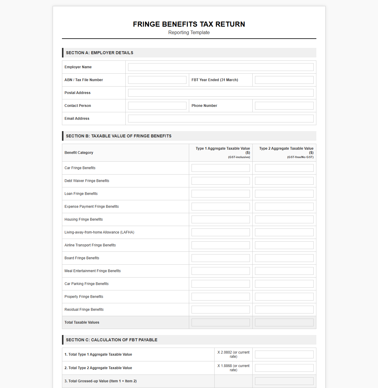 FBT Return Reporting Template