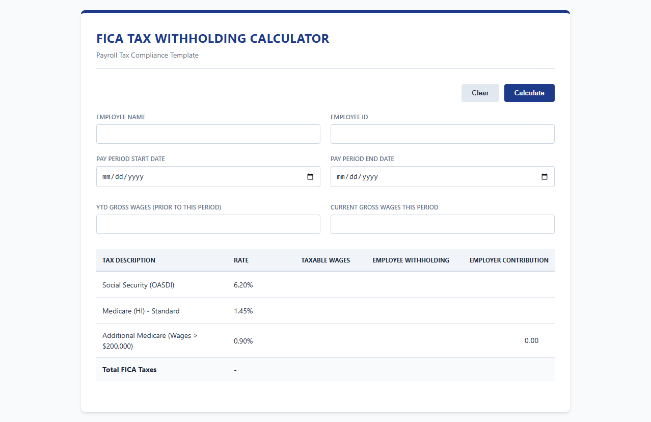 FICA Tax Withholding Calculator Template