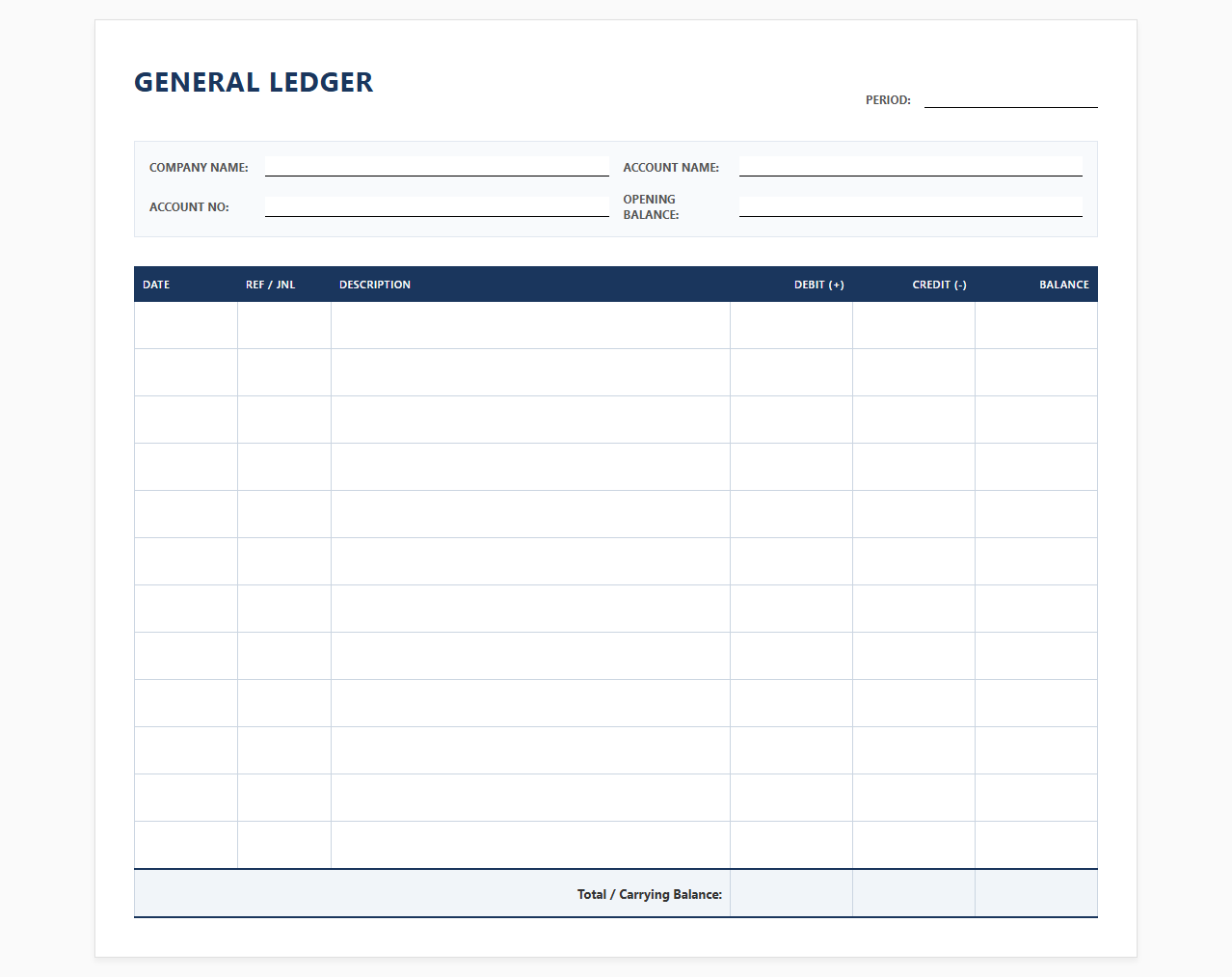 Financial Ledger Template for General Reporting