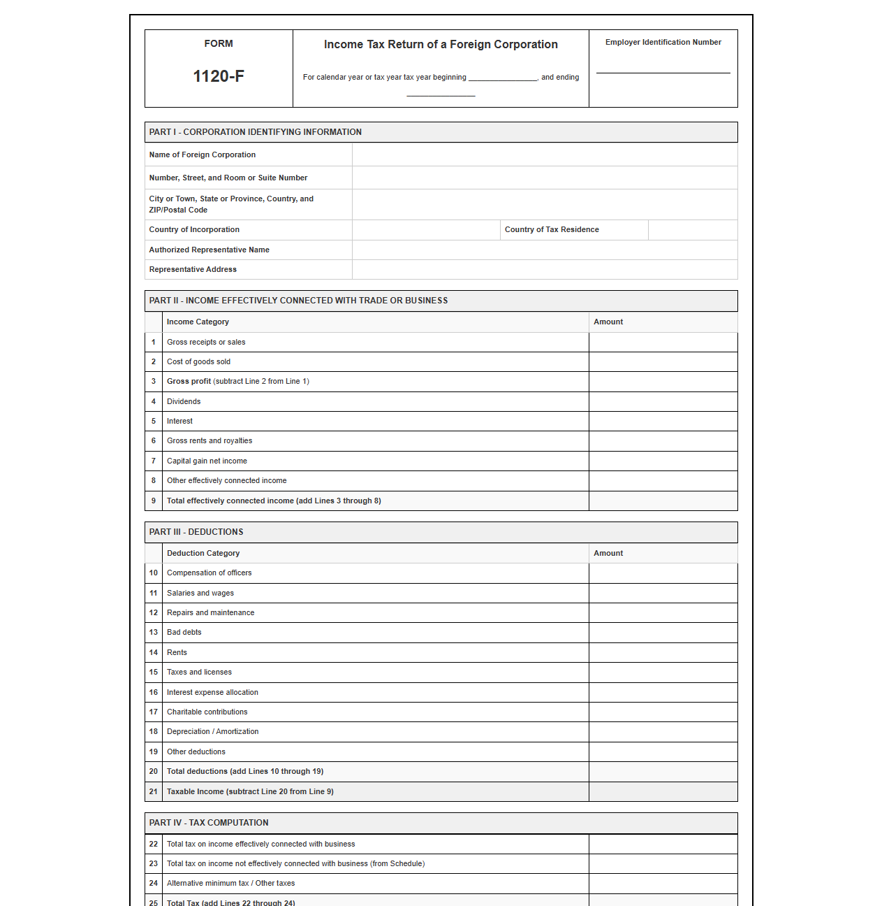 Foreign Corporate Income Tax Declaration Form