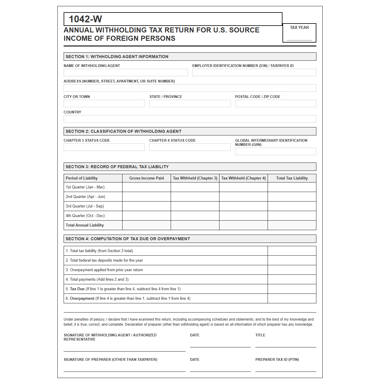 Foreign Person Withholding Tax Return Template