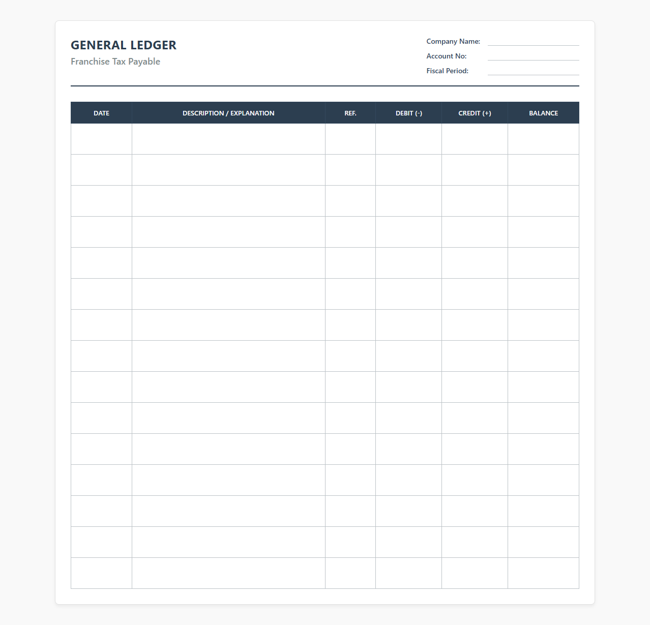 Franchise Tax Payable General Ledger Template