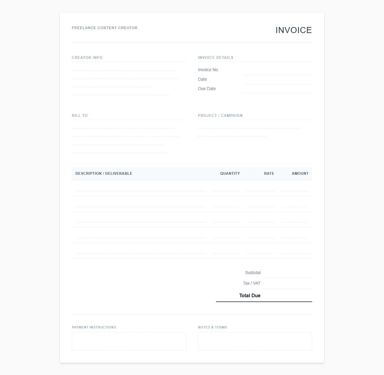 Freelance Content Creator Invoice Template