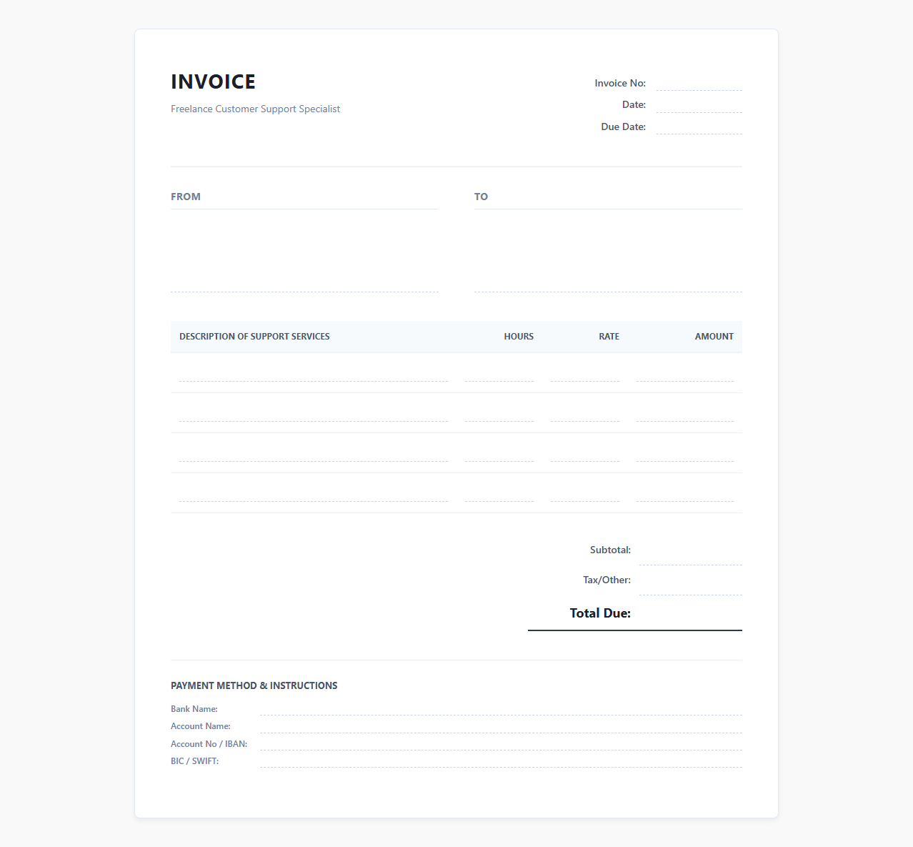 Freelance Customer Support Specialist Invoice
