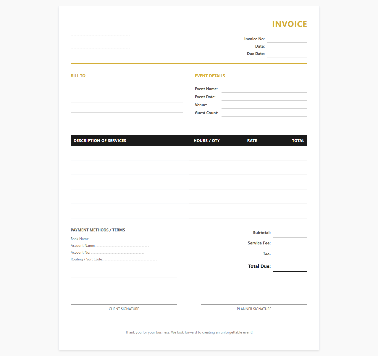 Freelance Event Planner Bill Template