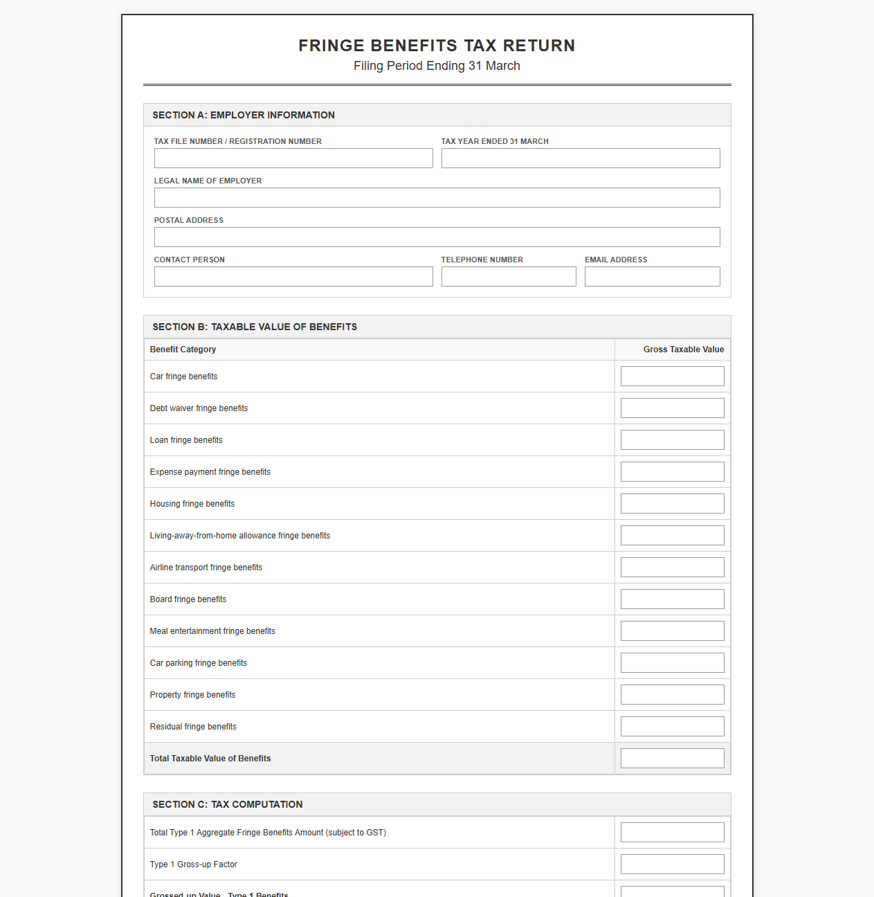 Fringe Benefits Tax Return Filing Template