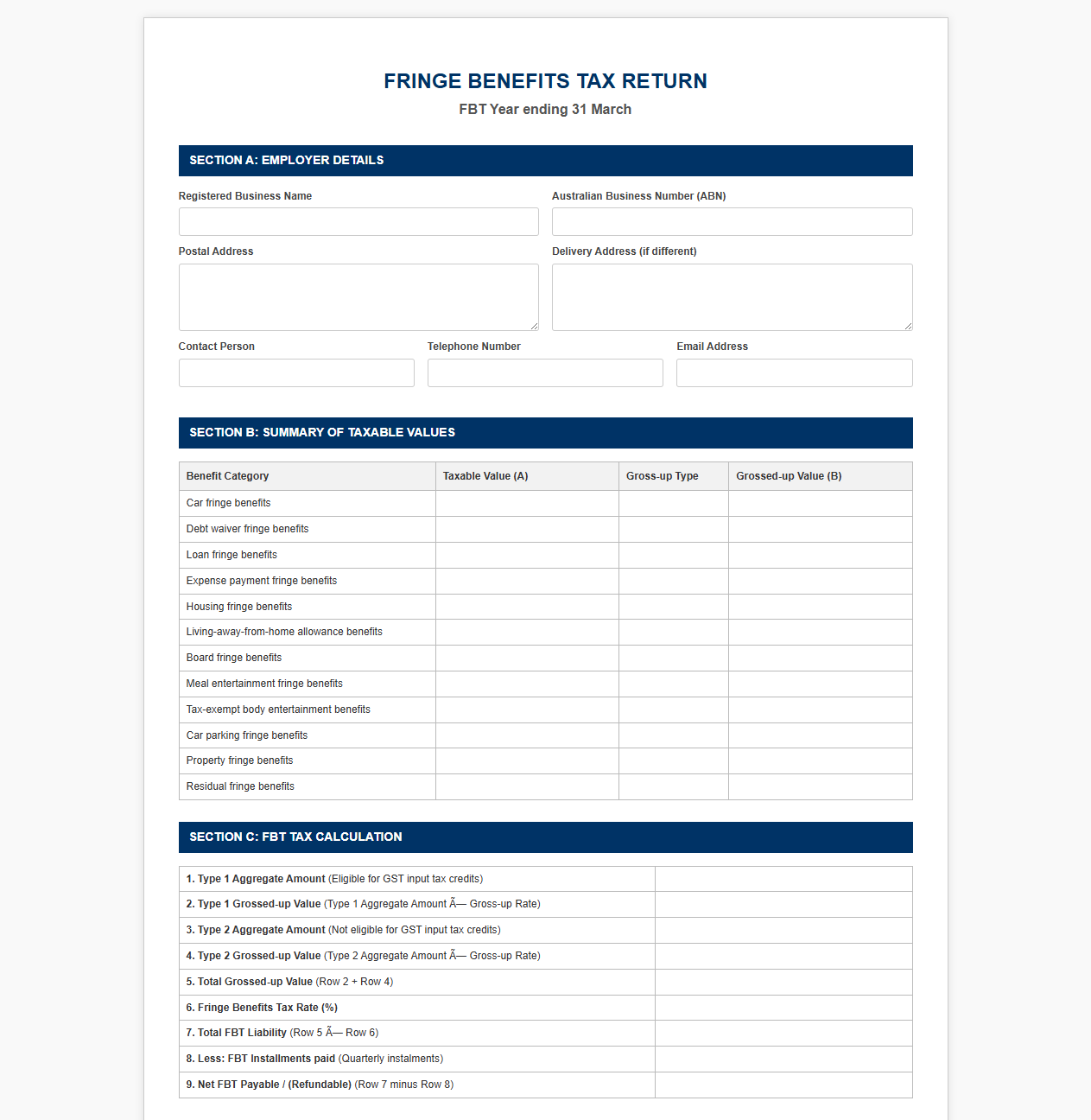 Fringe Benefits Tax Return Template