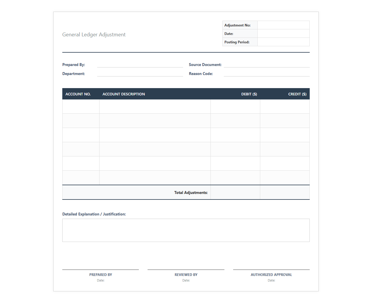 General Ledger Adjustment Template