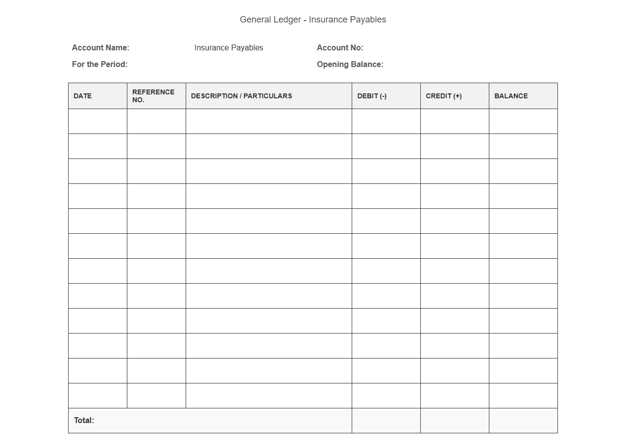 General Ledger Template for Insurance Payables