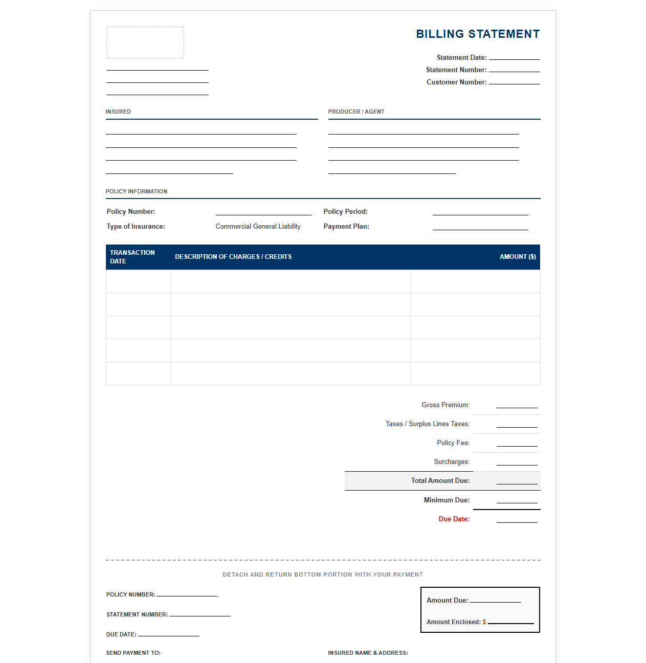 General Liability Insurance Billing Statement