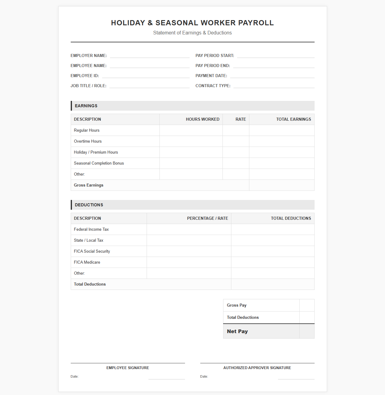 Holiday and Seasonal Worker Payroll Template