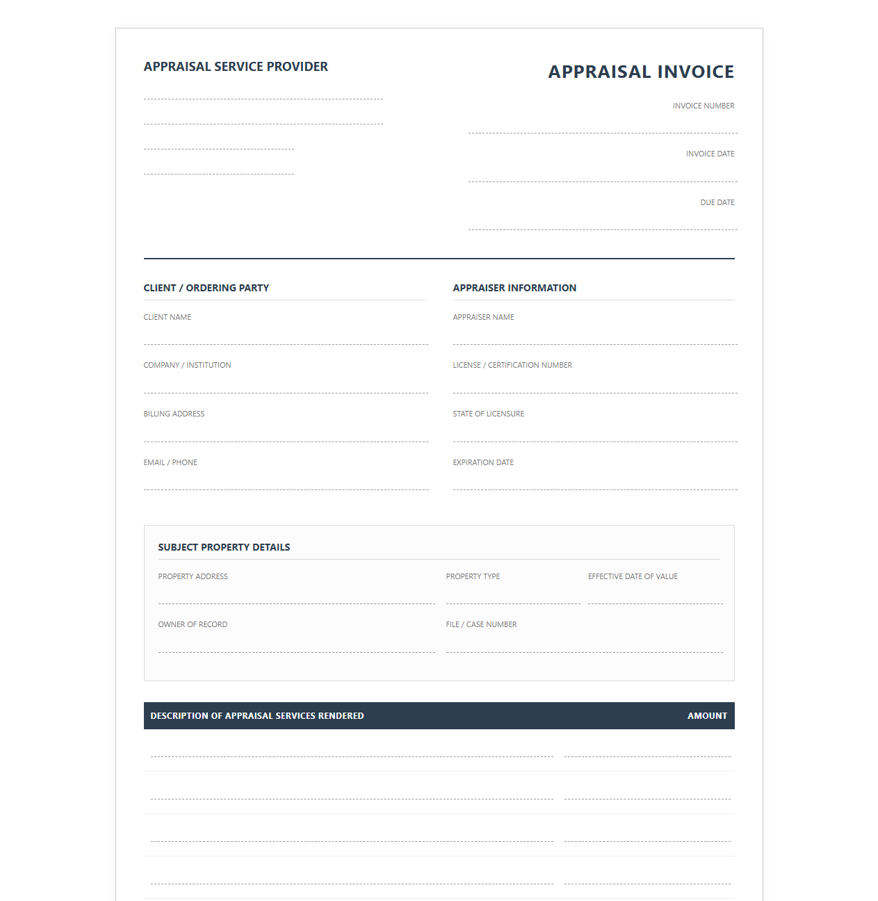 Home Appraisal Service Billing Form