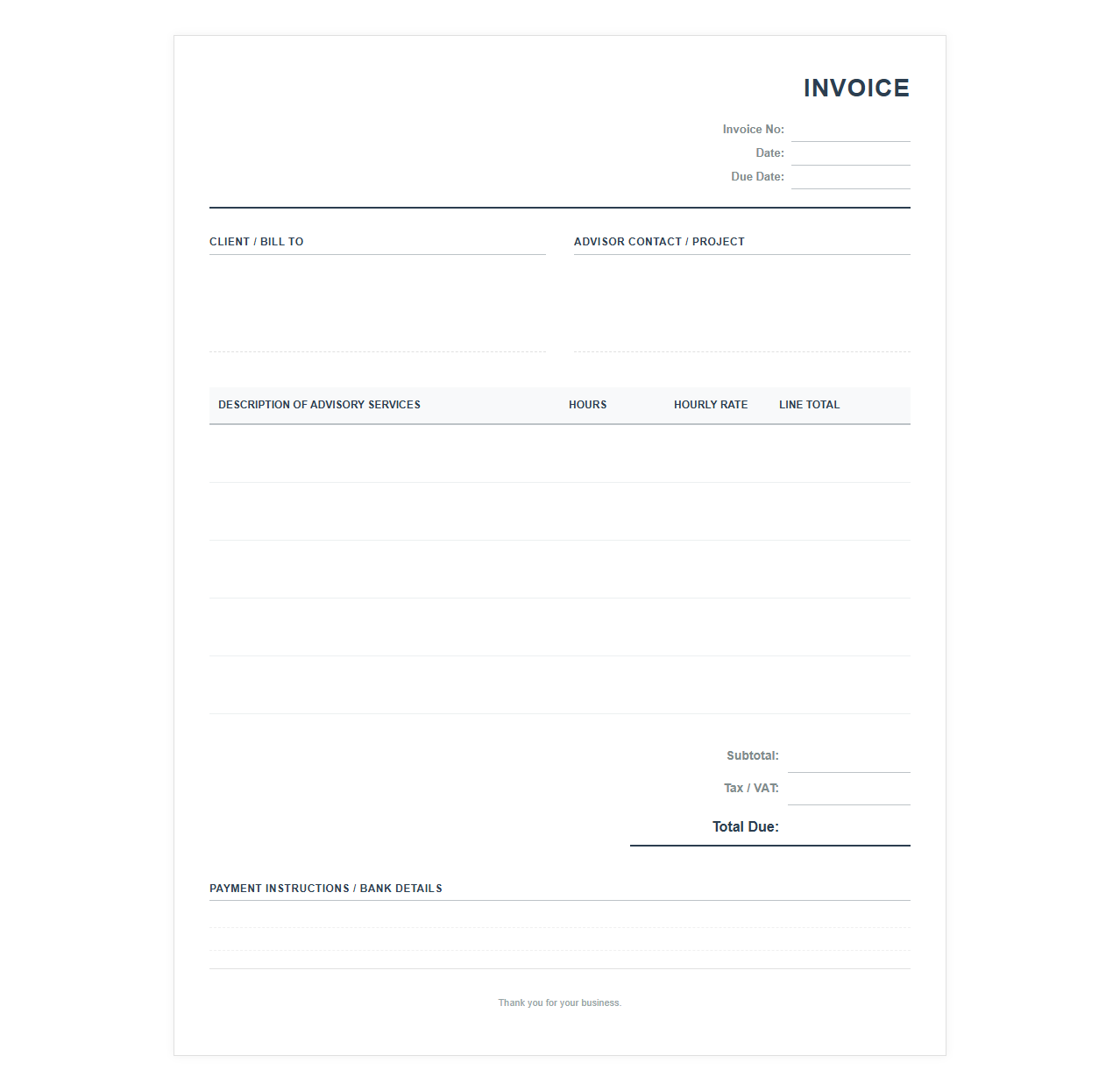 Hourly Advisory Services Invoice Template