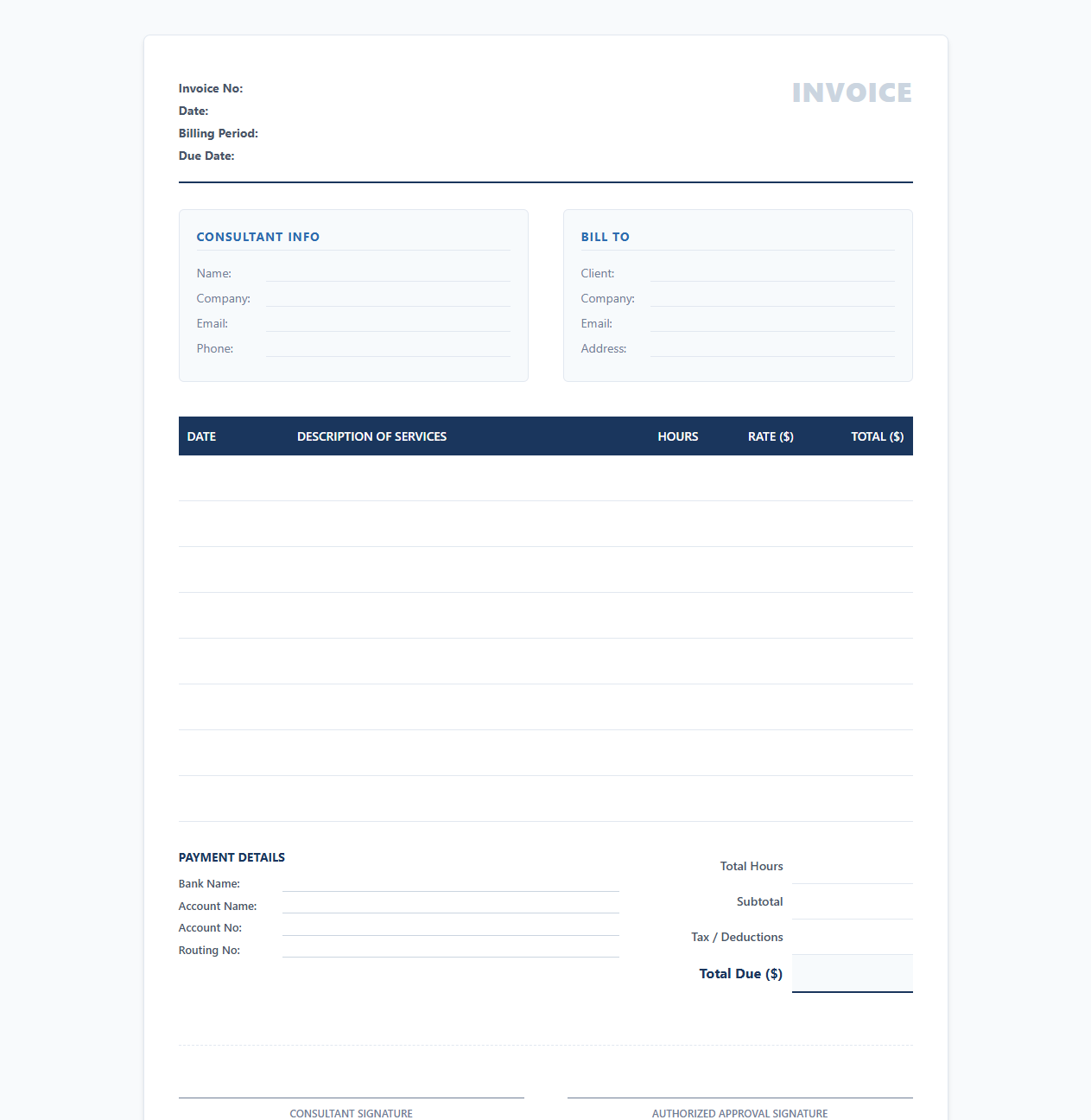 Hourly Consultant Invoice and Payroll Template
