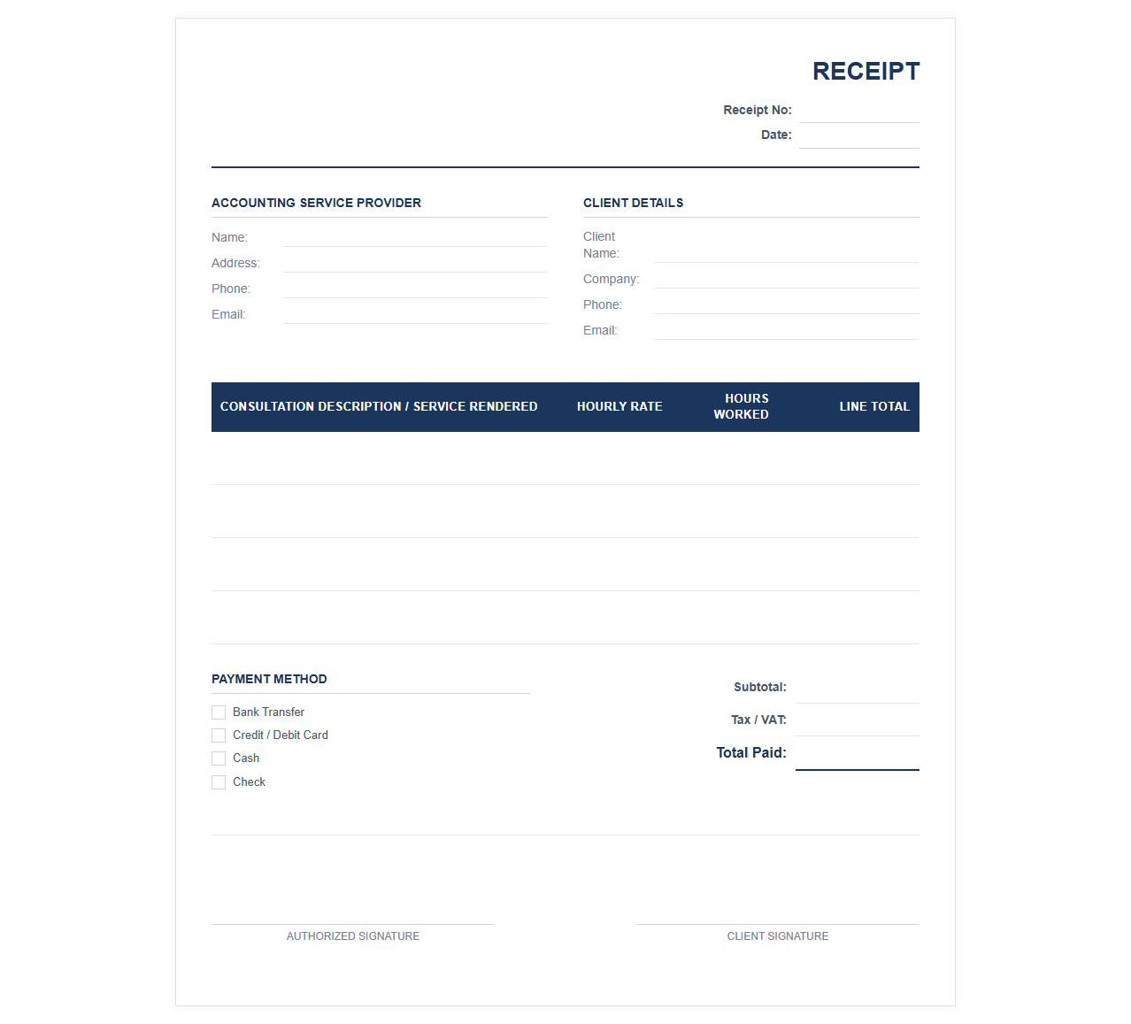 Hourly Rate Accounting Consultation Receipt