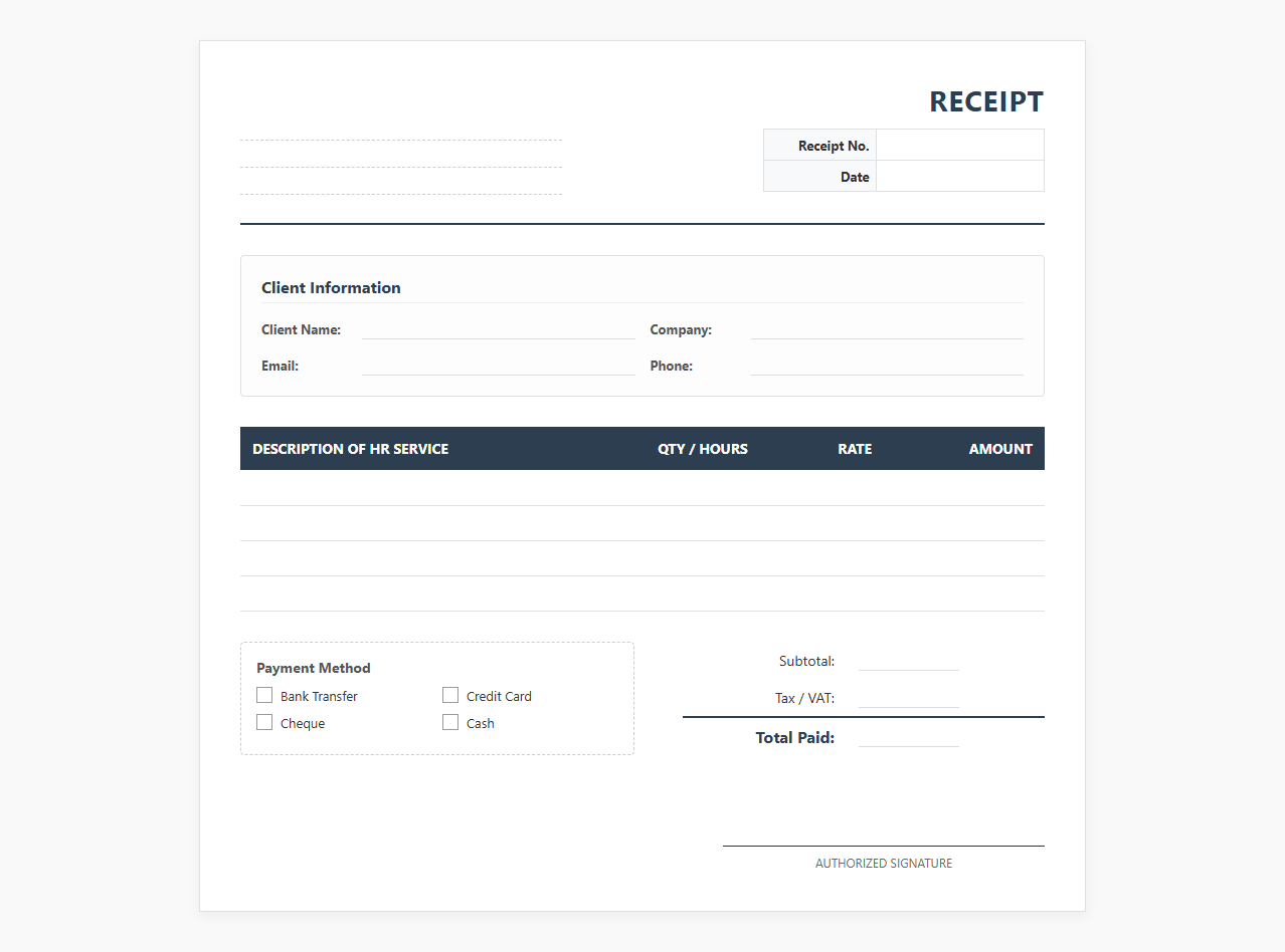 Human Resources Service Payment Receipt