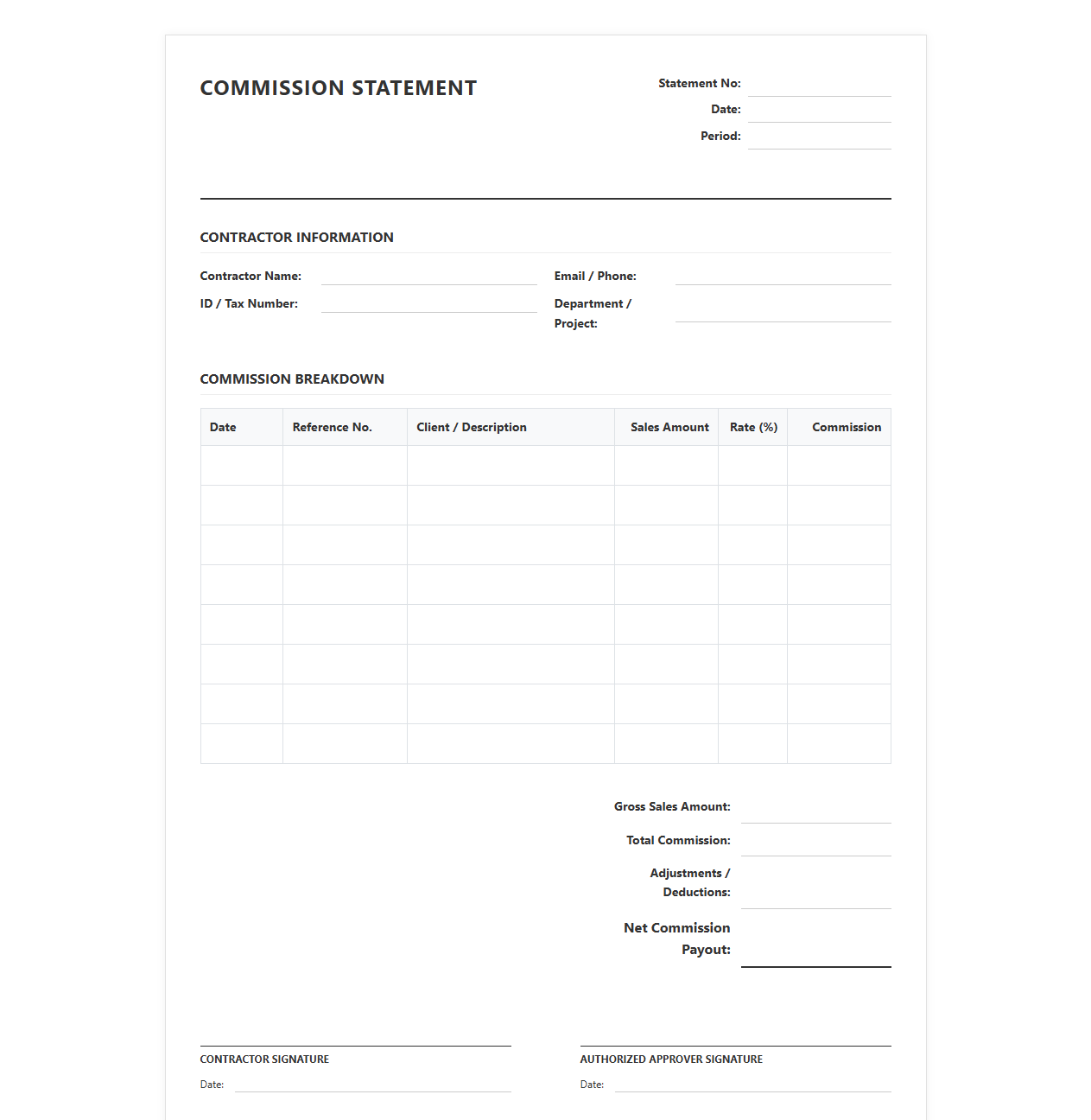 Independent Contractor Commission Statement Template