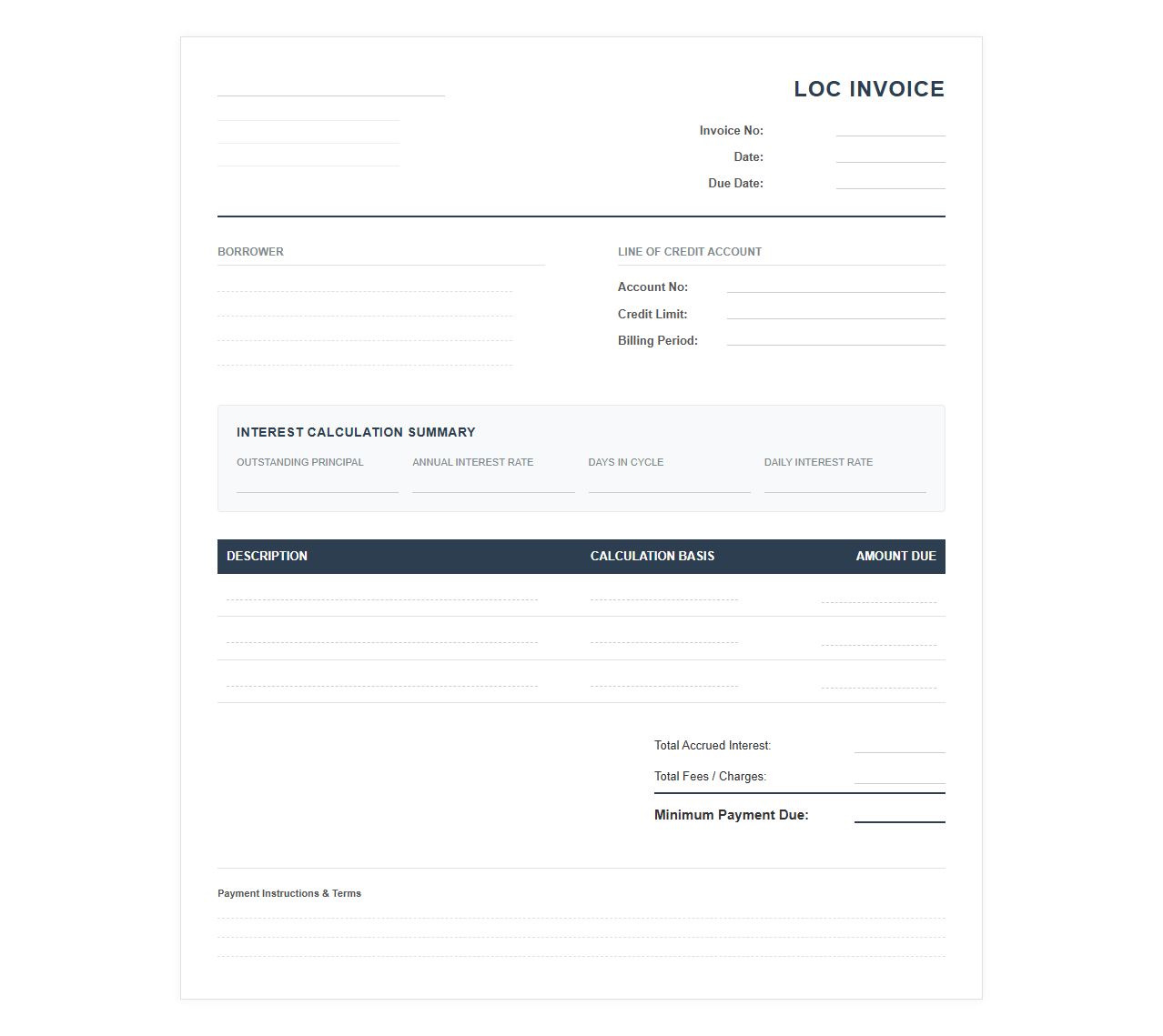 Interest Only Line of Credit Invoice