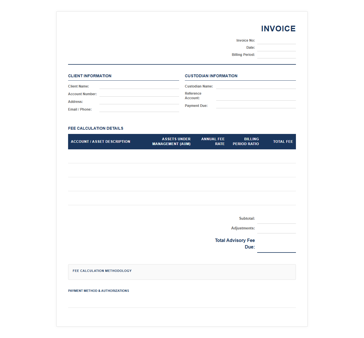 Investment Advisory Fee Invoice Template