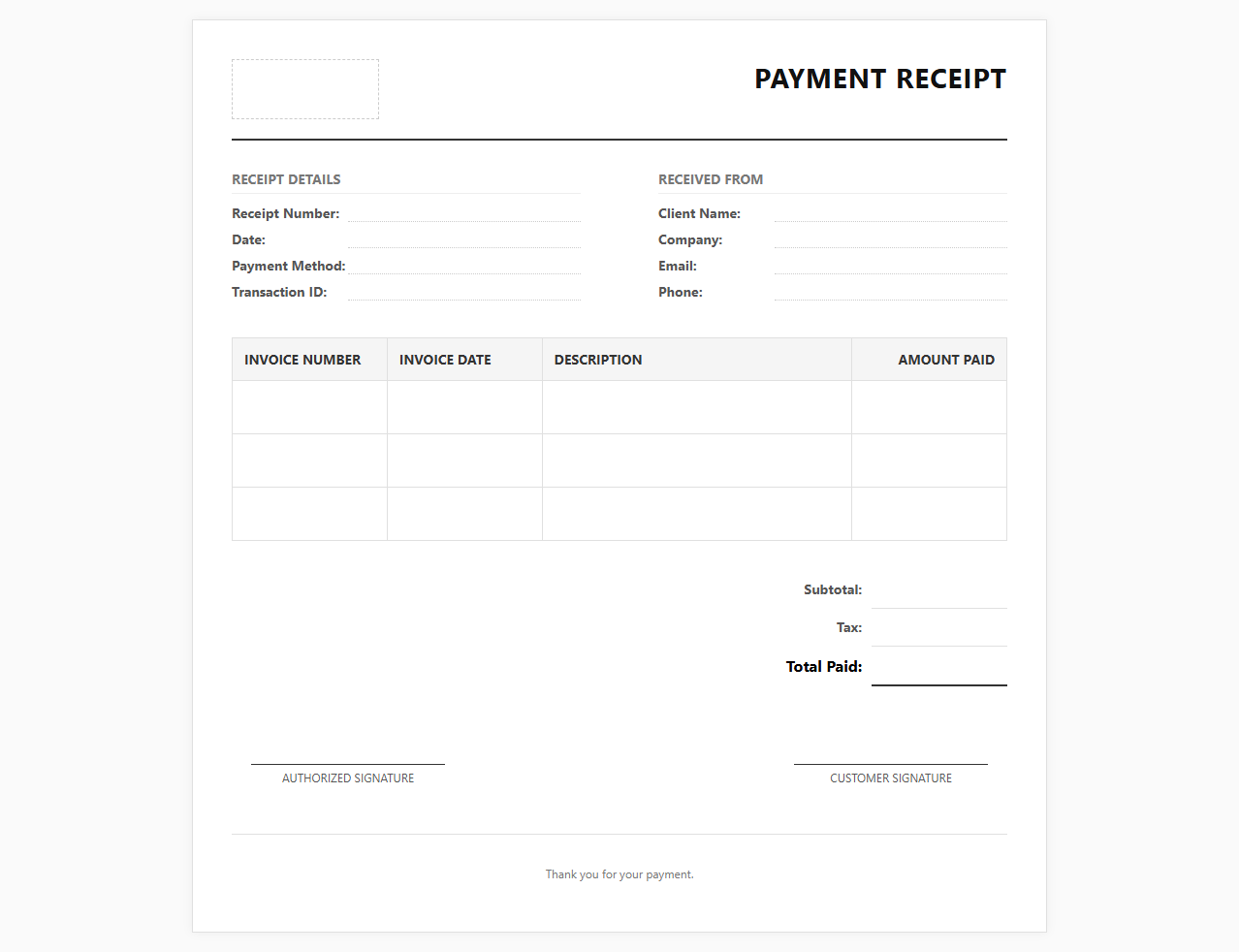 Invoice Payment Confirmation Receipt