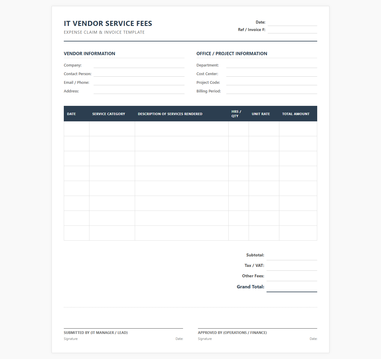 IT Vendor Service Fees Expense Template
