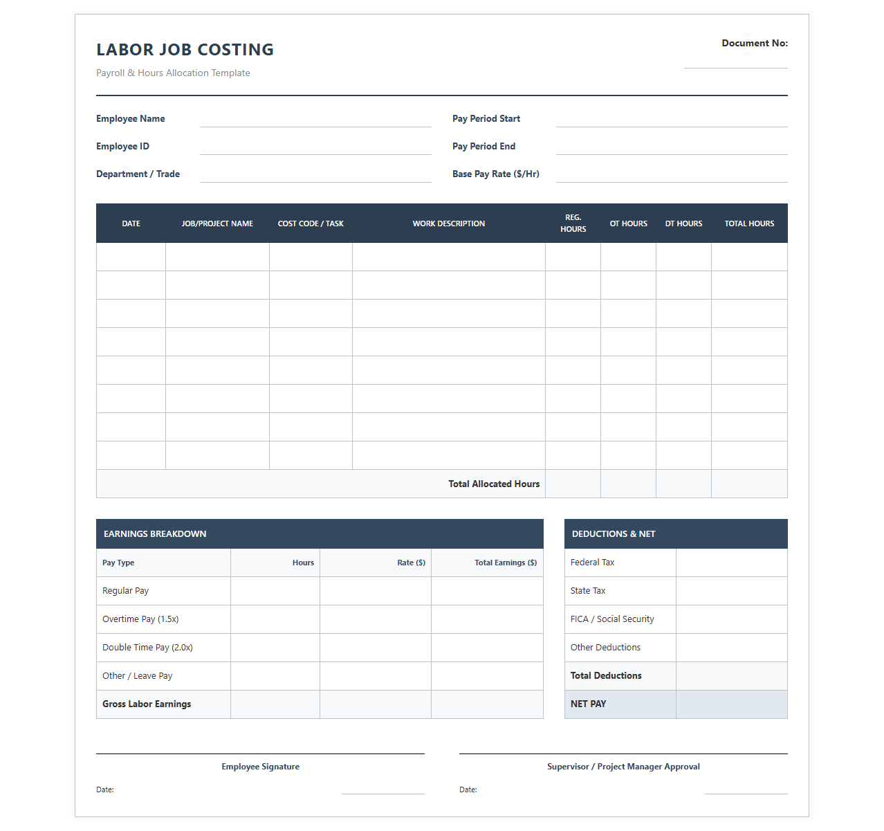 Labor Job Costing and Payroll Calculator