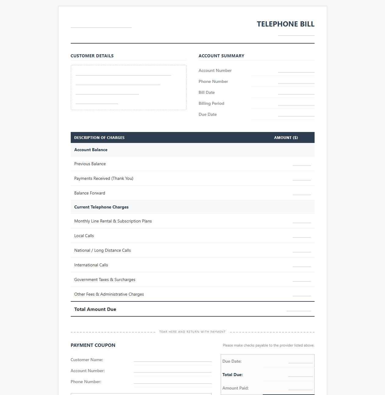 Landline Telephone Bill Template