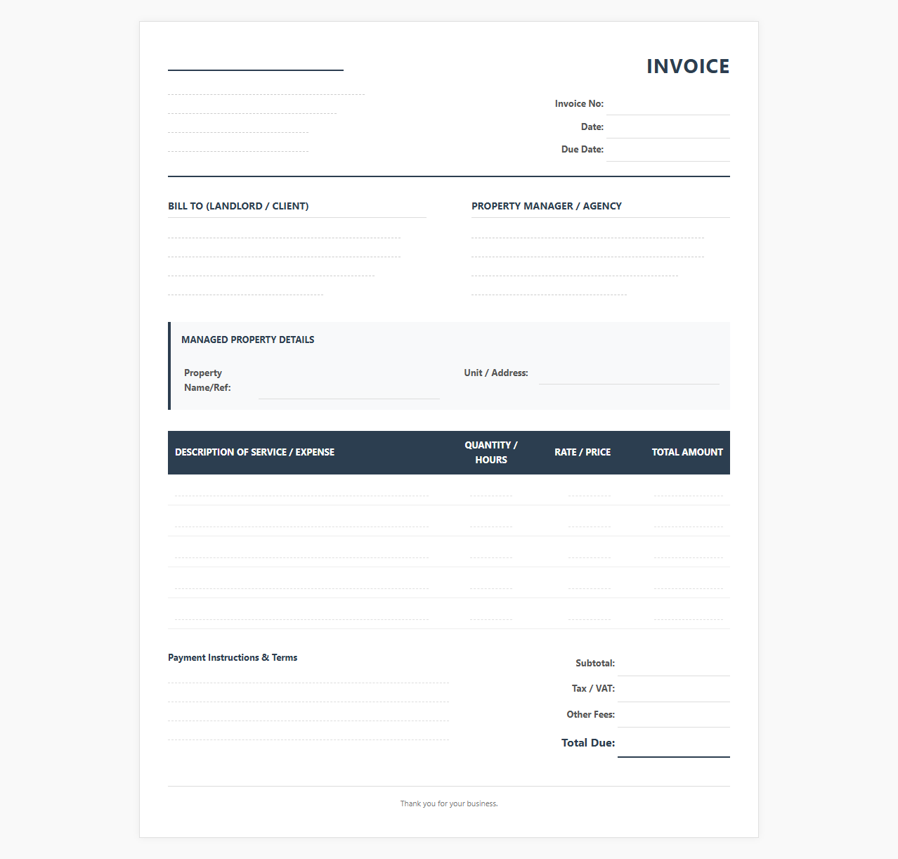 Landlord and Property Management Billing Template