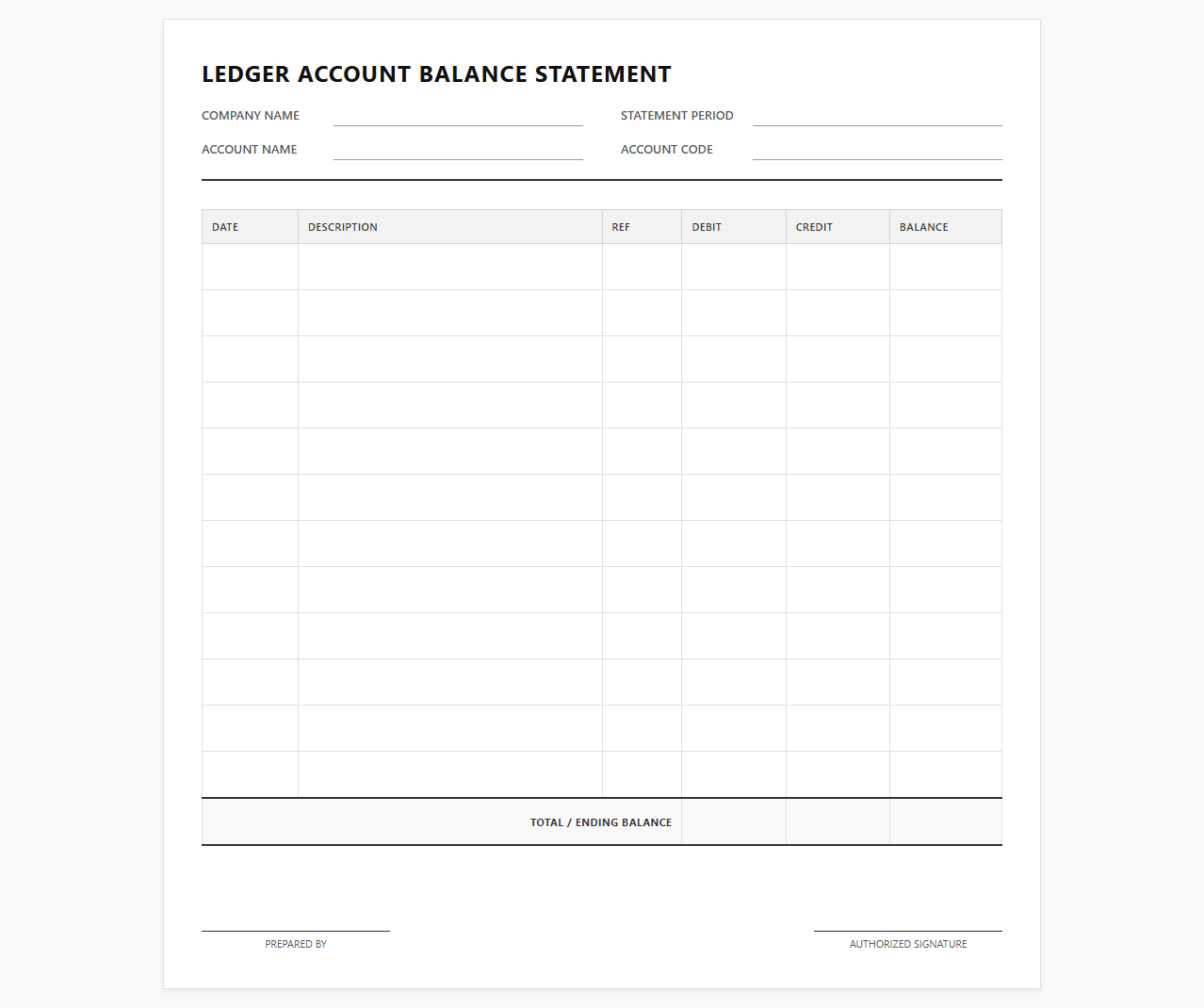 Ledger Account Balance Statement Sheet
