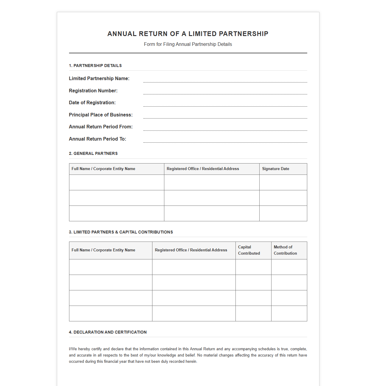 Limited Partnership Annual Return Template