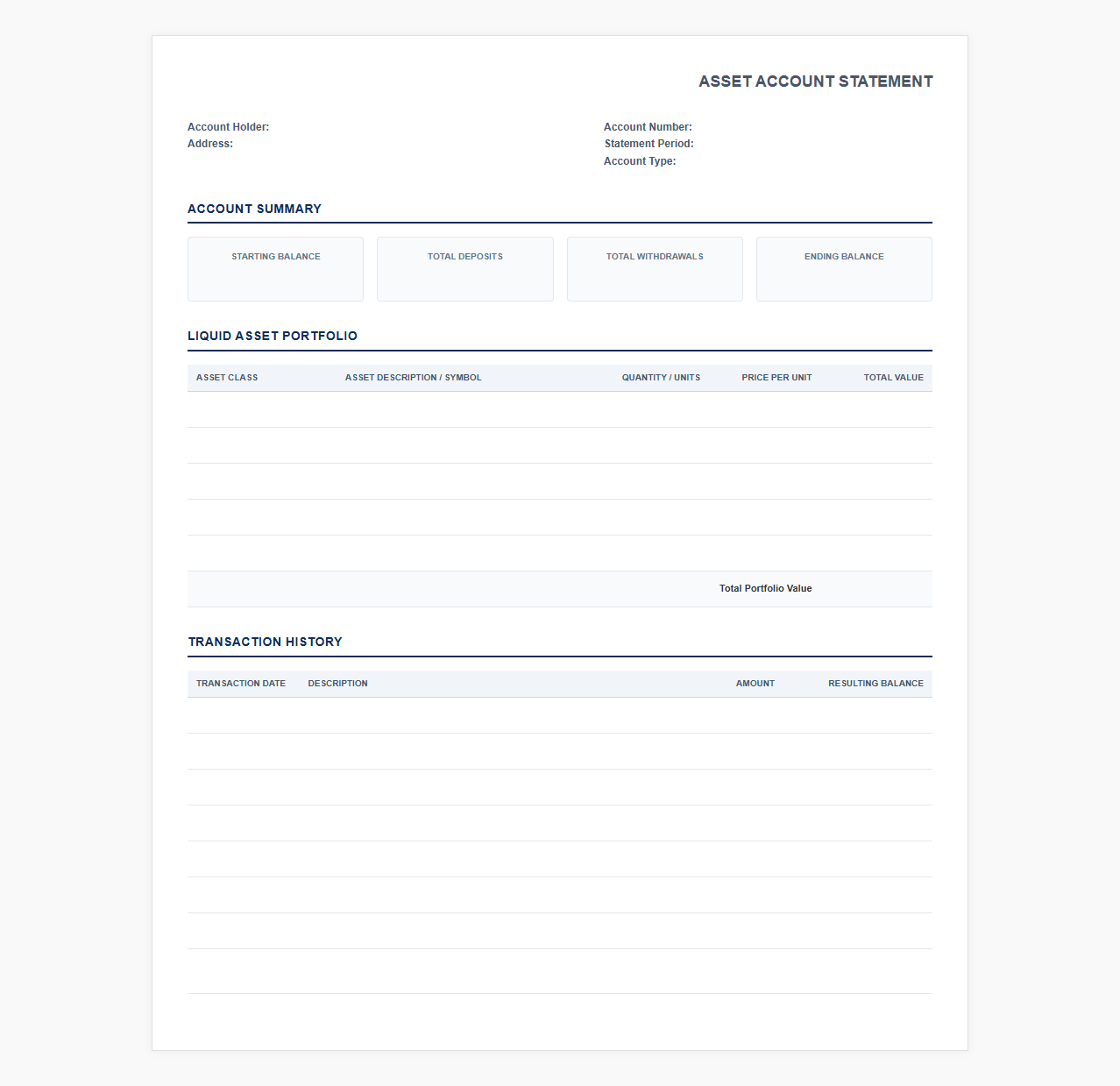 Liquid Asset Account Statement Layout