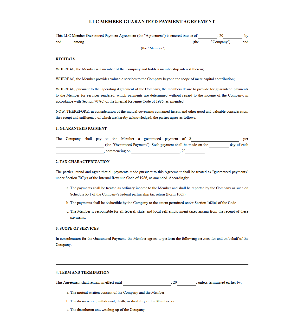 LLC Member Guaranteed Payment Agreement