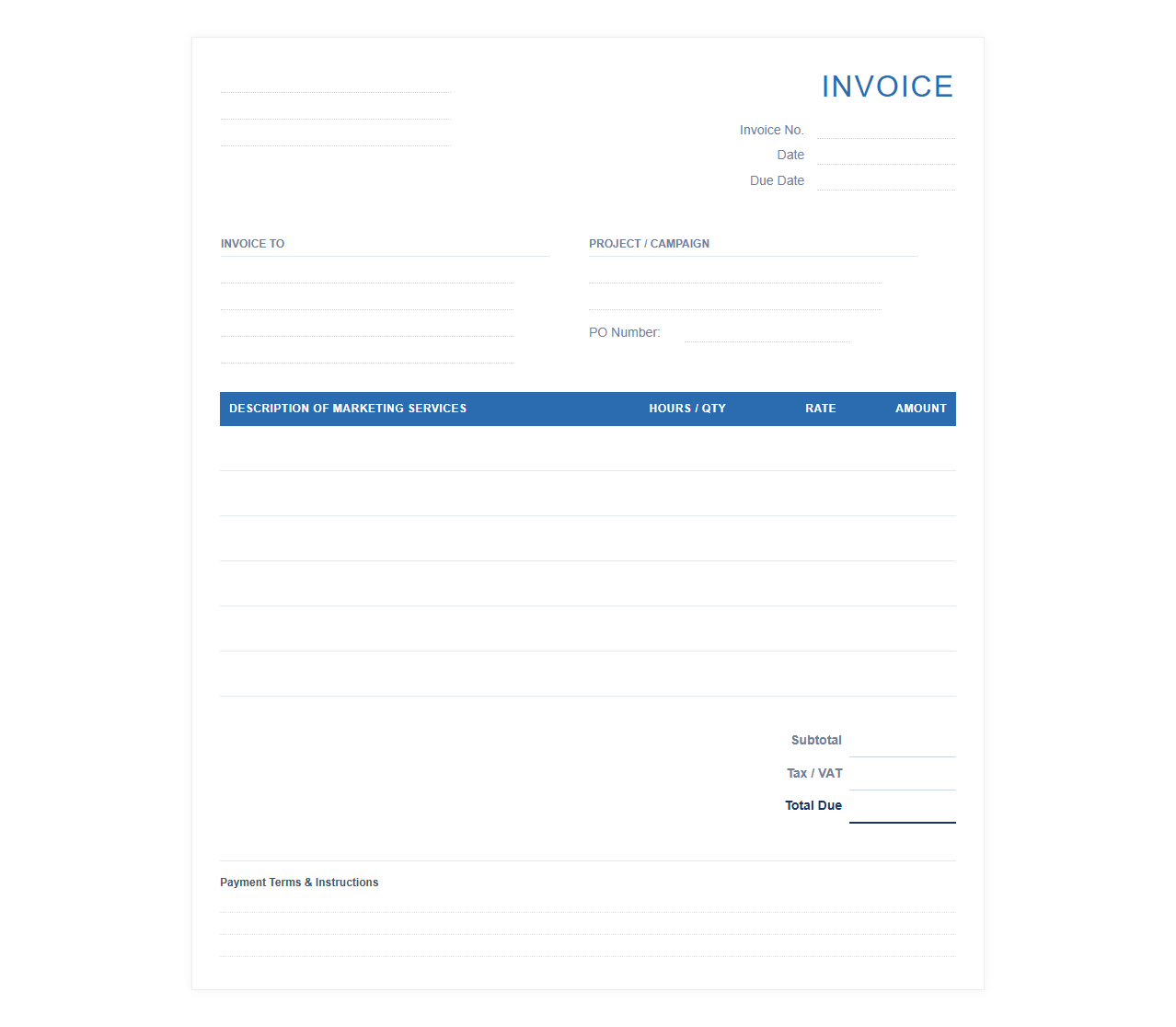 Marketing Consultant Fees Invoice Template