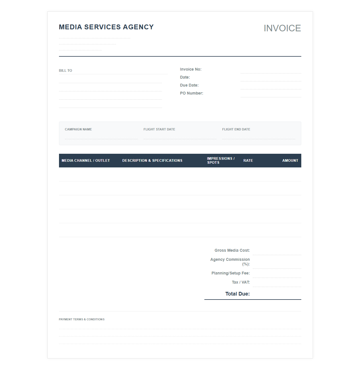 Media Buying and Planning Services Invoice