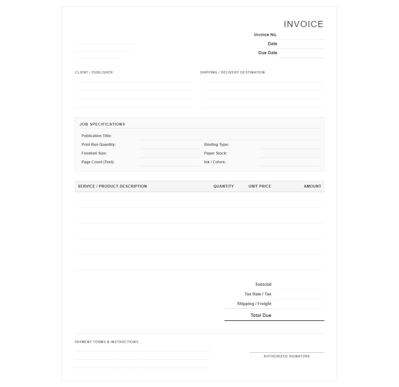 Media Publishing and Printing Invoice Template