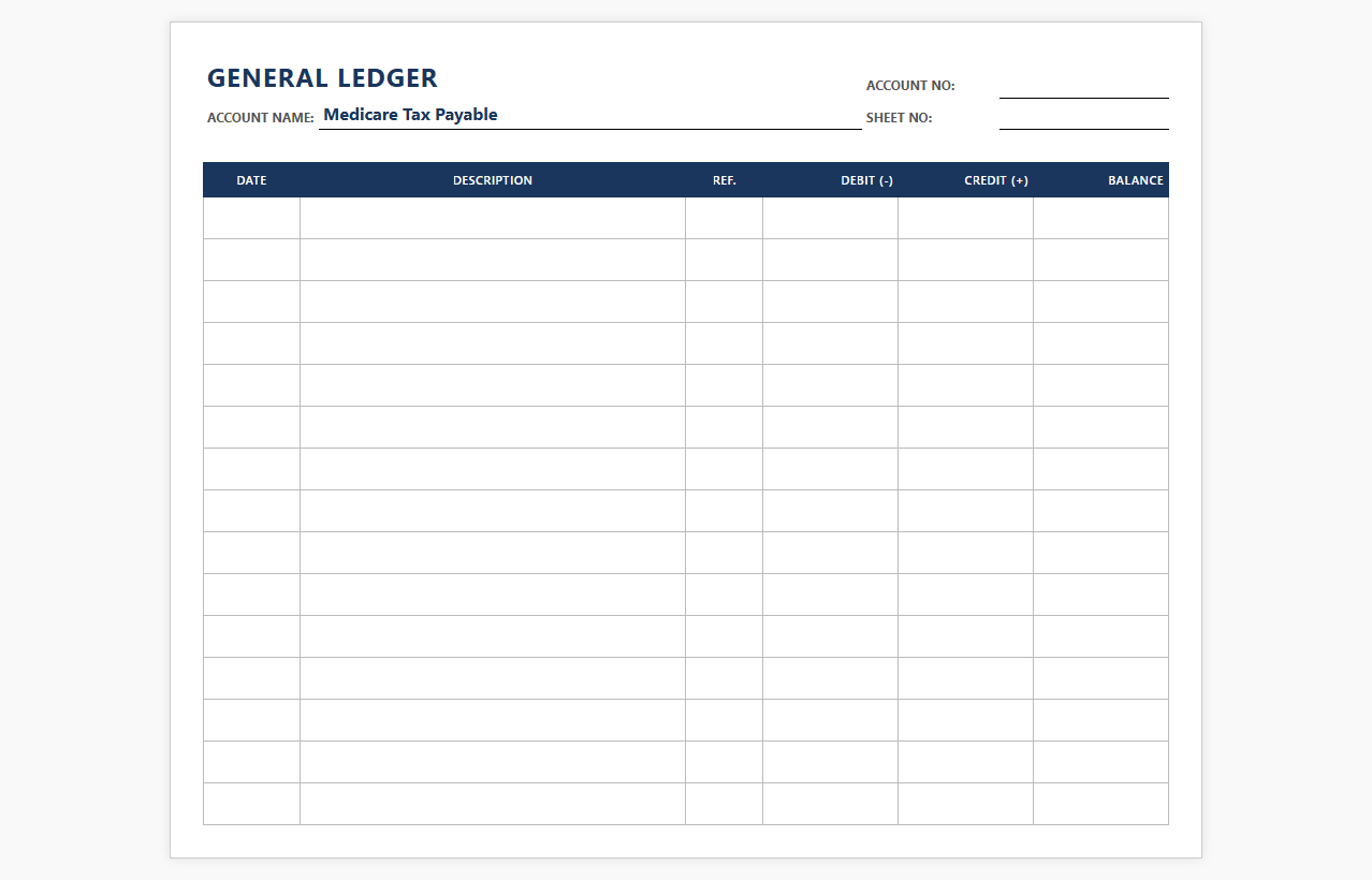Medicare Tax Payable General Ledger Sheet