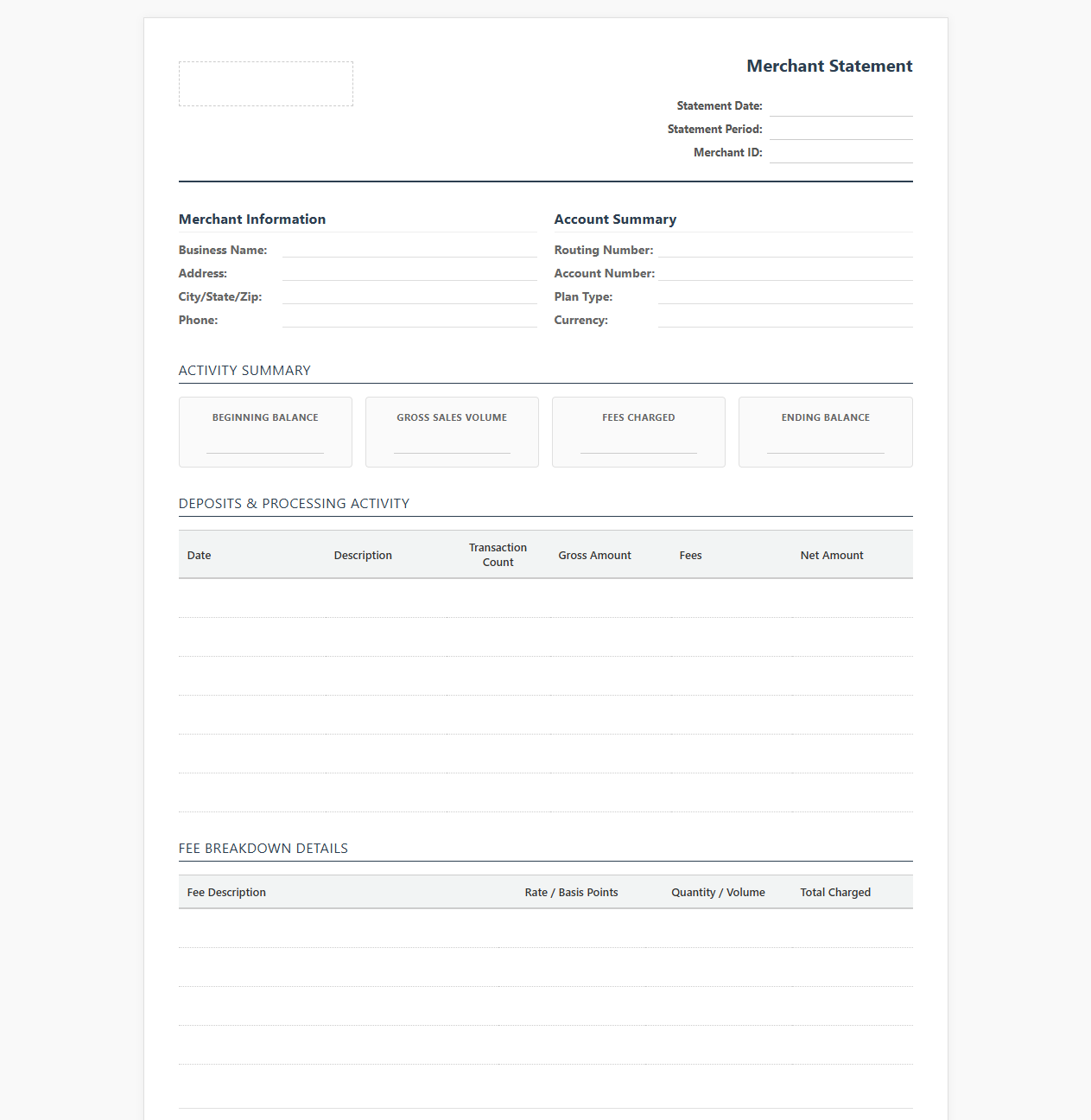 Merchant Transaction Statement Template