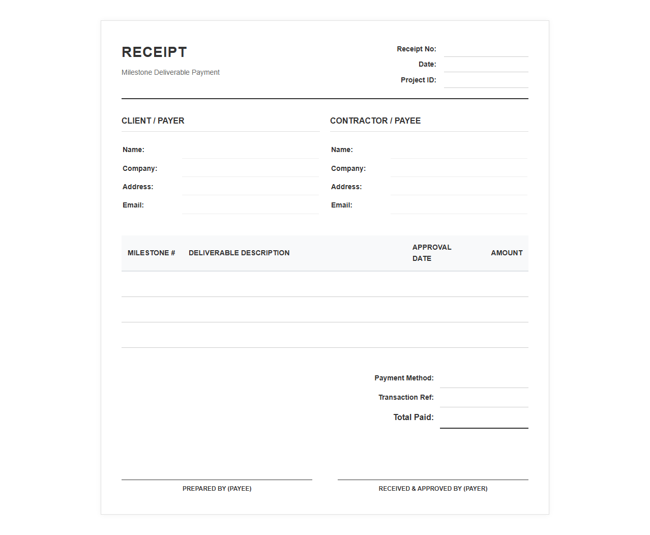 Milestone Deliverable Payment Receipt