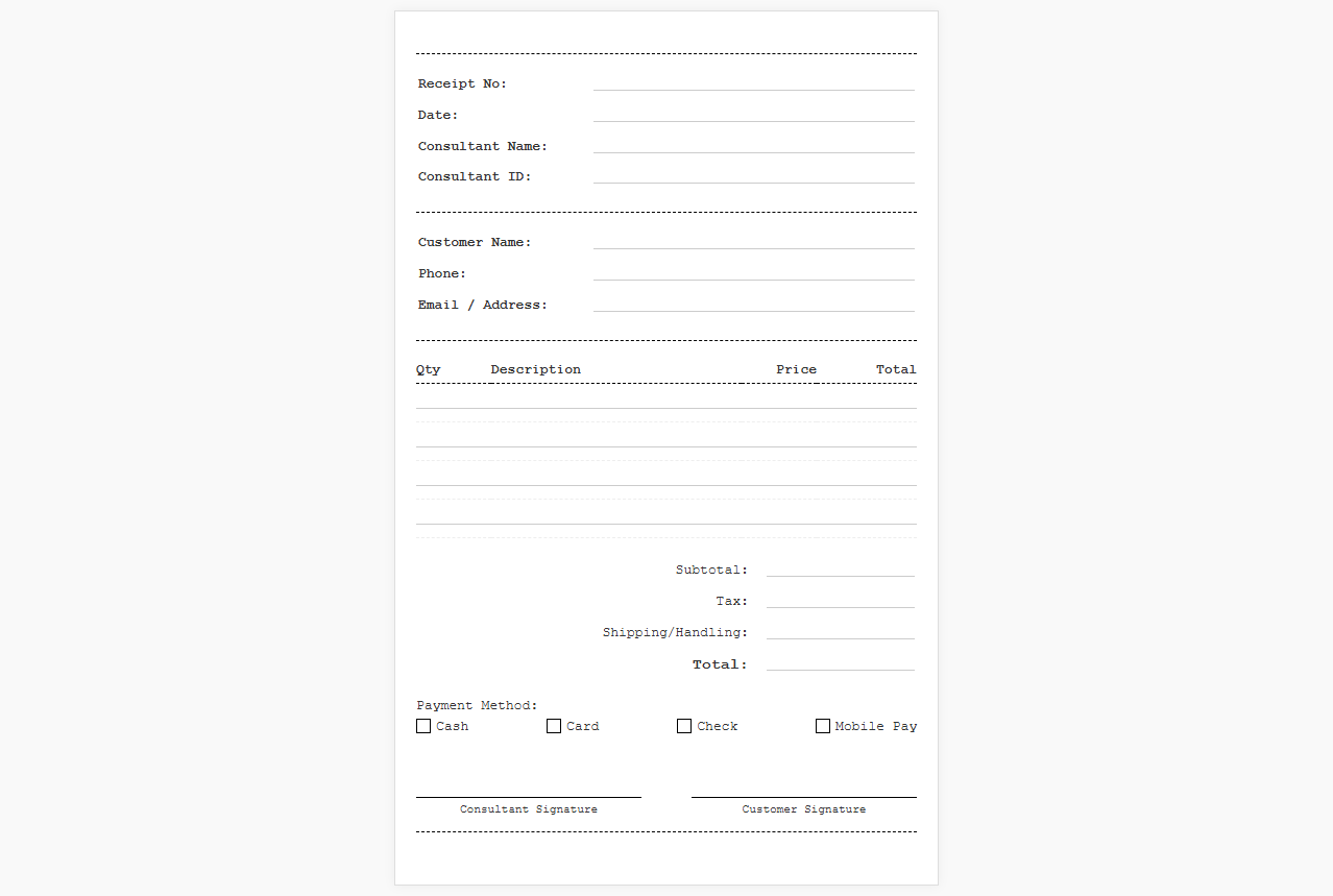 Mobile Direct Sales Receipt Template
