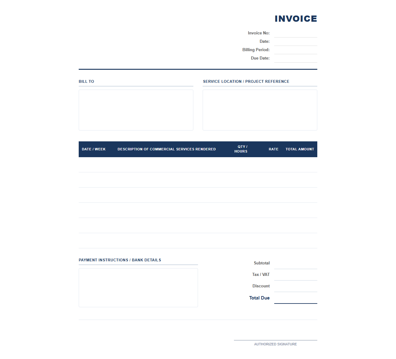 Monthly Commercial Client Service Invoice