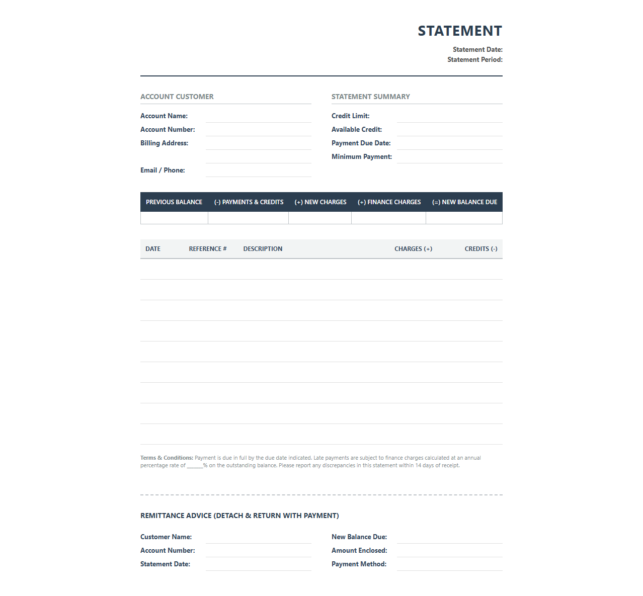 Monthly Credit Statement Invoice Template